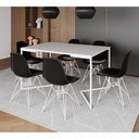 Ver imagem 1 de Mesa Industrial Jantar Retangular 137X90Cm Branca Base V Com 6 Cadeiras Pretas Ferro Br Branco