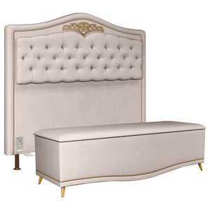 Cabeceira Cama Box Casal King 195cm Com Calçadeira Baú Imperial J02 Suede Bege - Mpozenato