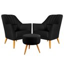 Ver imagem 1 de Kit 2 Poltronas Orion Bordada com Puff Solar Courino Preto Aradecor