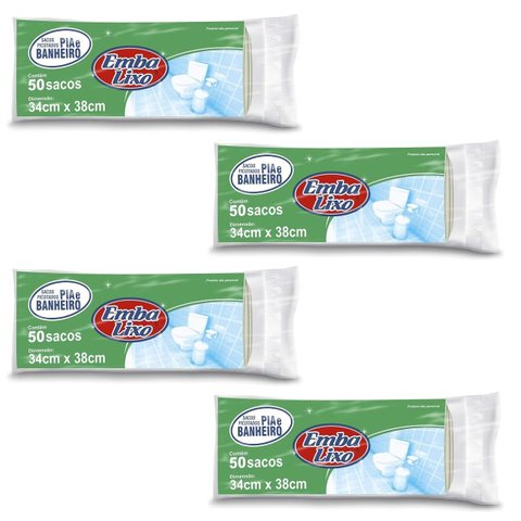 Kit 4 Pacotes Sacos de Lixo Branco para Banheiro e Pia Resistente Reforçado 34cm x 38cm 50 Unidades 