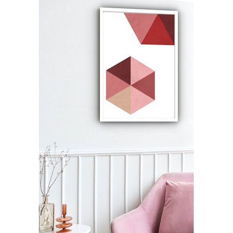 Quadro Decorativo Abstrato Geométrico Vermelho - 70x50cm:moldura Preta