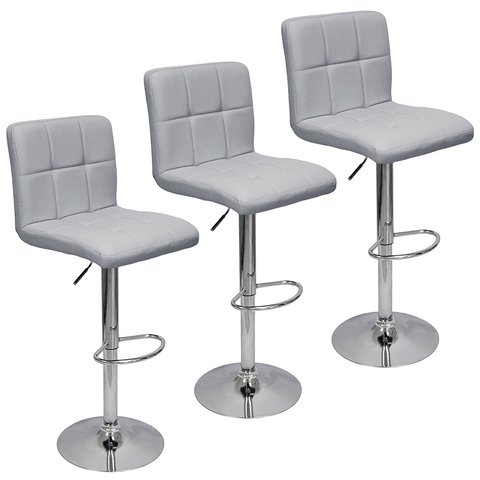 Kit 3 Banquetas Confort Gomos Estofada Couro Giratória C/ Regulagem Cinza