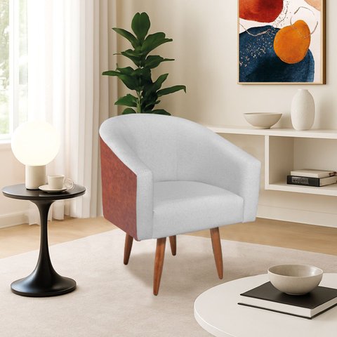 Poltrona Jade Decorativa Moderna Sala de Estar Quarto Escritório Conforto Corano Nozes e Bouclé Pés 