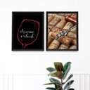 Ver imagem 1 de Kit 2 Quadros Decorativos Hora do Vinho 33x24cm - com Vidro:madeira Branca