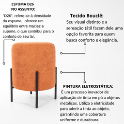 Puff Decorativo Redondo com Pés de Metal Bouclé Siena - 5