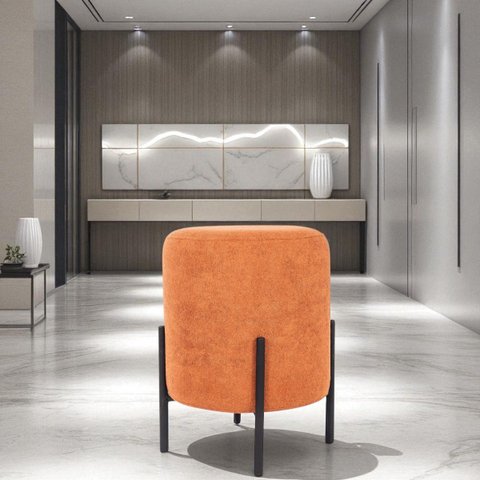 Puff Siena Decorativo Sala Quarto Tecido Boucle Puf Redondo Pés de Metal