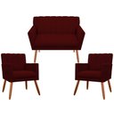 Ver imagem 1 de Kit Namoradeira + 2 Poltronas Decorativa Cecília Suede Marsala Pés Madeira Mz Decor