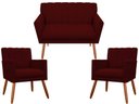 Ver imagem 1 de Kit Namoradeira + 2 Poltronas Decorativa Cecília Suede Marsala Pés Madeira Mz Decor