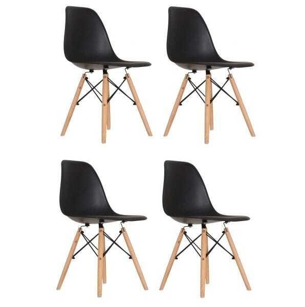 Kit 4 Cadeira Eames Eiffel Base Wood - Preto - ArtIluminação - 1