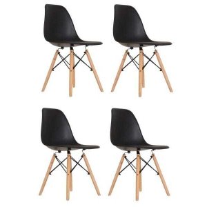 Kit 4 Cadeira Eames Eiffel Base Wood - Preto - Artiluminação