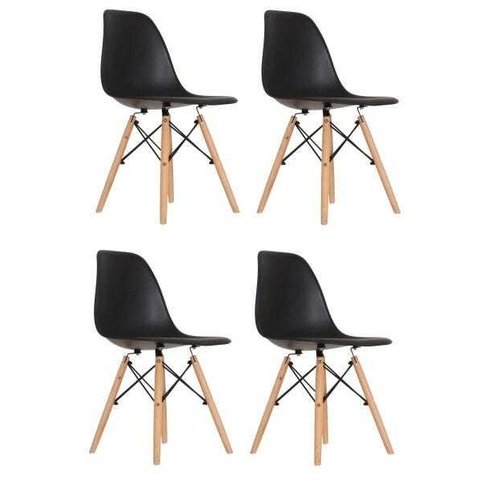 Kit 4 Cadeira Eames Eiffel Base Wood - Preto - Artiluminação