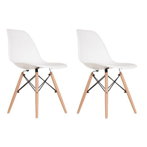 Kit 2 Cadeiras Eames Eiffel Base Wood - Branco - ArtIluminação