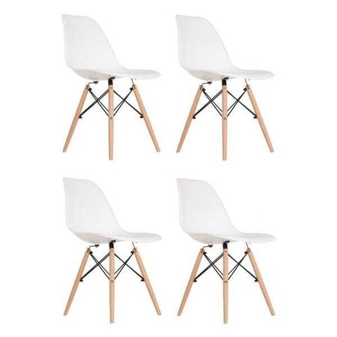 Kit 4 Cadeira Eames Eiffel Base Wood - Branco - ArtIluminação