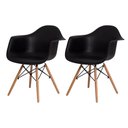 Ver imagem 1 de Kit 2 Cadeiras Eames Eiffel Base Wood com Braço - Preto - ArtIluminação