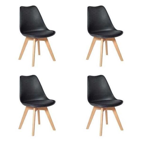 Kit 4 Cadeira Saarinen Leda Sked Lena Base Wood - Preto - ArtIluminação