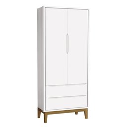 Guarda Roupa Infantil 2 Portas Classic Branco Fosco com Pés Amadeirado - Reller Móveis - 1