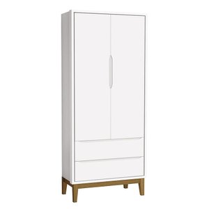 Guarda Roupa Infantil 2 Portas Classic Branco Fosco com Pés Amadeirado - Reller Móveis