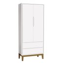 Ver imagem 1 de Guarda Roupa Infantil 2 Portas Classic Branco Fosco com Pés Amadeirado - Reller Móveis