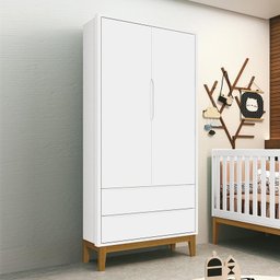 Guarda Roupa Infantil 2 Portas Classic Branco Fosco com Pés Amadeirado - Reller Móveis - 2