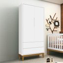 Ver imagem 2 de Guarda Roupa Infantil 2 Portas Classic Branco Fosco com Pés Amadeirado - Reller Móveis