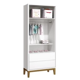 Guarda Roupa Infantil 2 Portas Classic Branco Fosco com Pés Amadeirado - Reller Móveis - 3