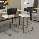 Ver imagem 2 de Kit 04 Banquetas Altas Sala Jantar Fixa Allana L02 Couríssimo Preto Linho Champagne - Lyam Decor