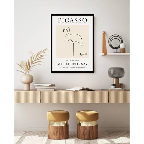 Quadro Decorativo Picasso The Flamingo - 70x50cm:moldura Preta