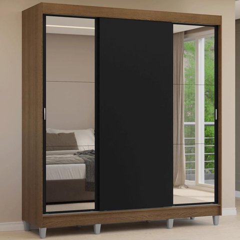 Guarda-Roupa Casal com Pés 3 Portas de Correr com Espelhos Reno Madesa