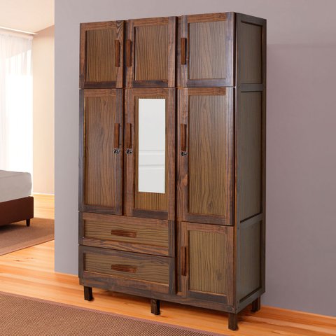 Guarda-roupa Solteiro Ceará 7 Portas 2 Gavetas 2 Prateleiras com Espelho Imbuia Natural - Rodmóveis