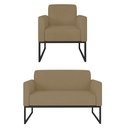 Ver imagem 1 de Kit Namoradeira e 1 Poltrona Decorativa Base Industrial Preta Maressa S12 Suede Marrom Rato - Ibiza
