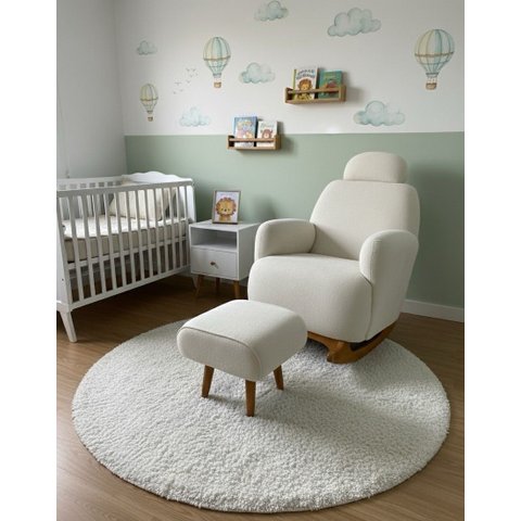 Poltrona Decorativa Amamentação Aurora Balanço Boucle + Puff: Off