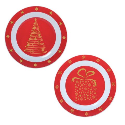Jogo de 2 Pratos de Sobremesa Natalino Árvore e Presente