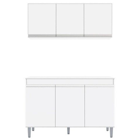 Armário e Balcão Gabinete para Pia 120cm com Tampo 3 Portas Manu Branco - Ajl Móveis