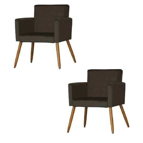 Kit 2 Poltrona Cadeira Decorativa Beatriz Suede Marrom para Escritório Sala de Estar Recepção Quarto
