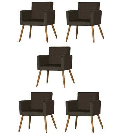 Kit 5 Poltrona Cadeira Decorativa Nina Suede Marrom para Escritório Sala de Estar Recepção Quarto Pé