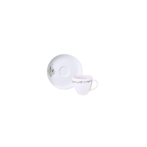 Conjunto Xícara e Pires de Café Tramontina Lilla em Porcelana Decorada 100 Ml 2 Peças
