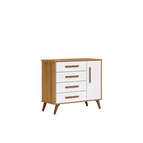 Cômoda Sap. 1porta 4 Gavetas Q Encanto Retrô Freijo Toq/branco Acetinado - Montanaris Decor