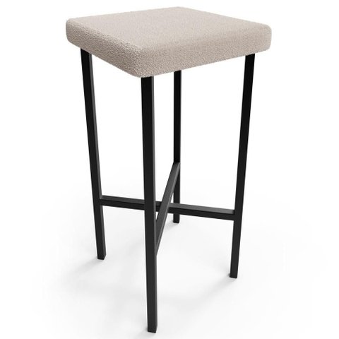 Banqueta Alta Bar Cozinha Sala de Jantar Preto Stella L02 Bouclê Creme - Lyam Decor