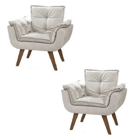 Kit 2 Poltronas Cadeira Decorativas Opala Suede Bege