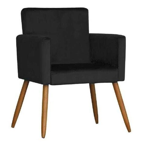 Poltrona Cadeira Decorativa Nina Suede Preto para Escritório Sala de Estar Recepção Quarto Pés Palit