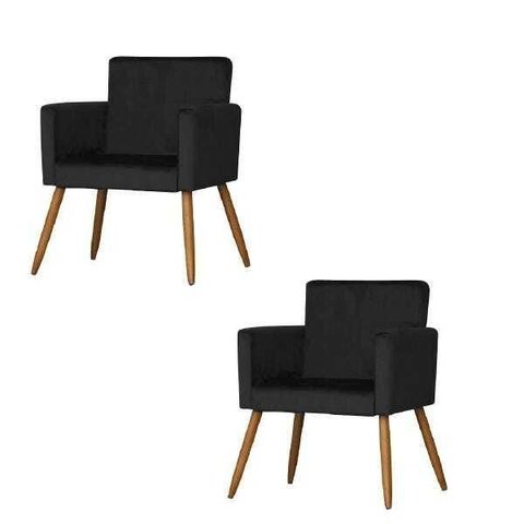 Kit 2 Poltrona Cadeira Decorativa Nina Suede Preto para Escritório Sala de Estar Recepção Quarto Pés