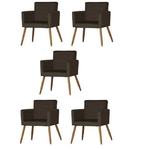 Kit 5 Poltrona Beatriz Pés Palito Suede Marrom Recepção Sala de Estar Escritório Quarto - a Z Decor