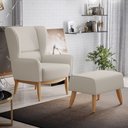 Ver imagem 2 de Poltrona Decorativa Fixa Base de Madeira Milena D02 Linho Cru B-443 - Lyam Decor