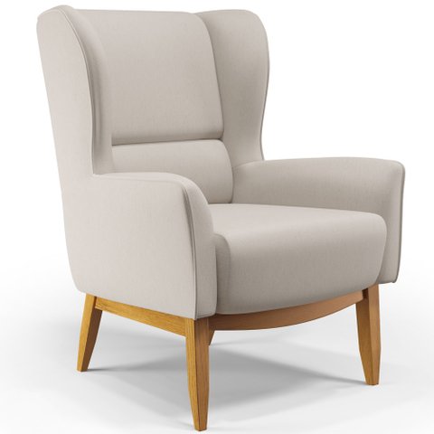 Poltrona Decorativa Fixa Base de Madeira Milena D02 Linho Cru B-443 - Lyam Decor