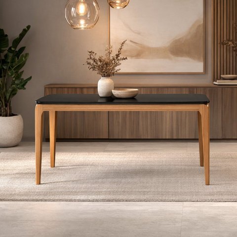 Mesa para Sala de Jantar Tampo com Vidro 100% MDF 180cm Áurea Marrom/Ype/Preto