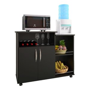 Balcão Multimóveis para Forno e Microondas Preto com Fruteira Ajl Store Armario Cozinha Black
