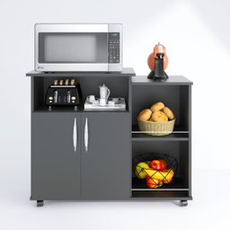 Balcão Multimóveis para Forno e Microondas Preto com Fruteira Ajl Store Armario Cozinha Black - 4