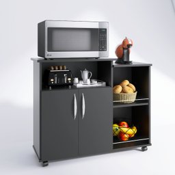 Balcão Multimóveis para Forno e Microondas Preto com Fruteira Ajl Store Armario Cozinha Black - 5
