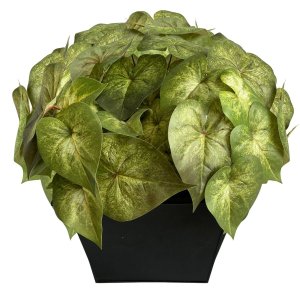 12 Folhagens Caladium Verdes Artificiais Realistas para Vasos, Jardineiras e Decoração de Ambientes