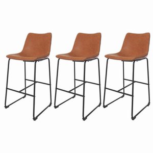 Kit 3 Banquetas Altas Com Encosto Alto Estofado Para Cozinha Bancada Ilha Luxo Munich Caramelo